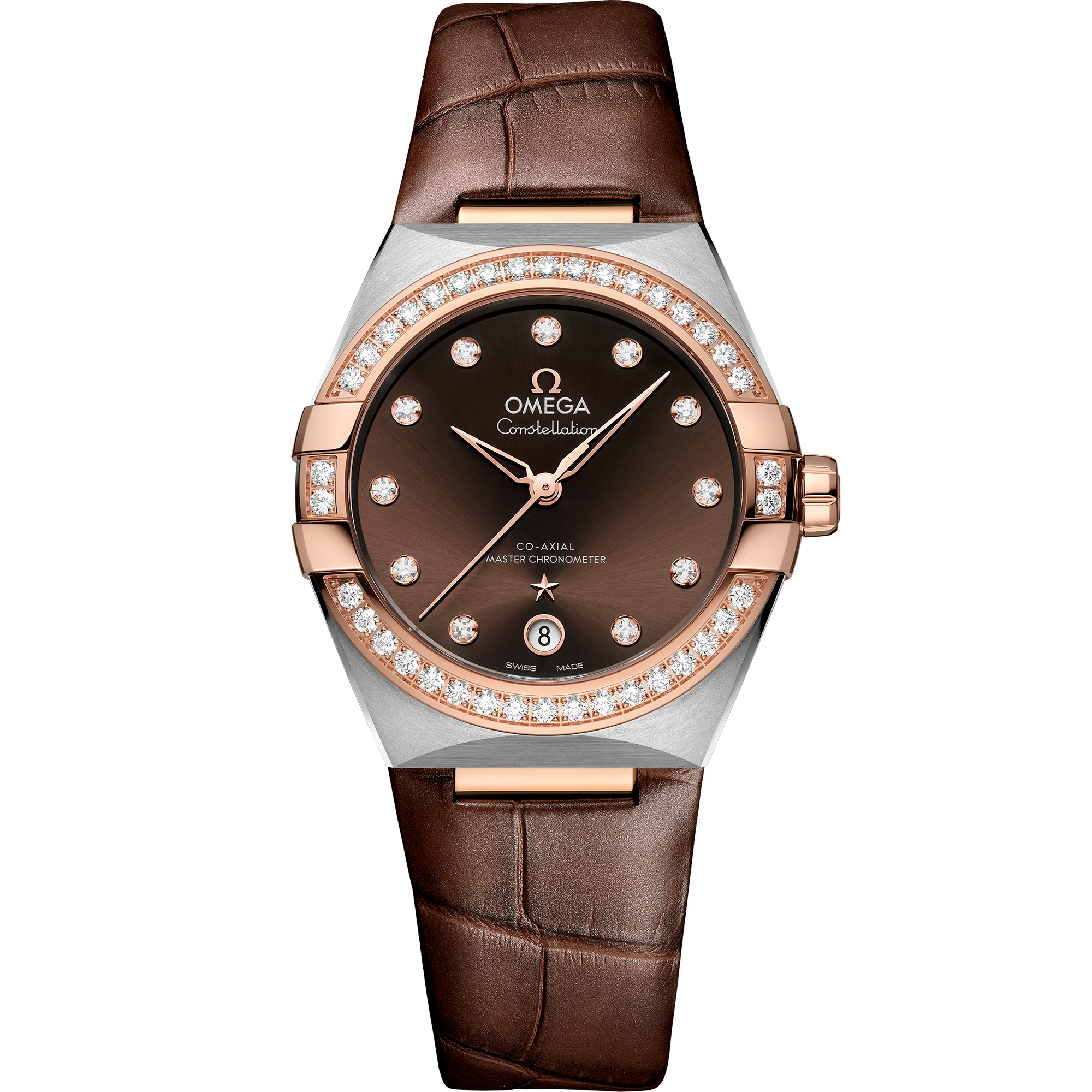 Omega CONSTELLATION 36 mm, steel ‑ Sedna™ gold on leather strap 131.28.36.20.63.001