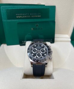 Alternative view of Rolex Daytona Cosmograph Daytona White Gold 40mm Oysterflex Band Black Diamond Dial - 116519LN