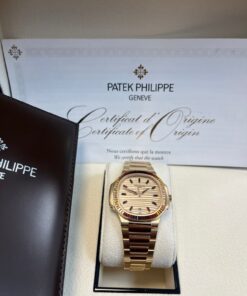 Alternative view of Patek Philippe Nautilus Automatic Rose Gold Baguette Cognac Bezel 7118/1300R-001