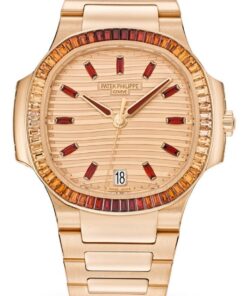 Patek Philippe Nautilus Automatic Rose Gold Baguette Cognac Bezel 7118/1300R-001