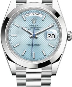 Rolex Day-Date 40 950 PlatinumWatch - Smooth Bezel - Ice Blue Diagonal Motif Index Dial - President Bracelet (Ref # 228206)