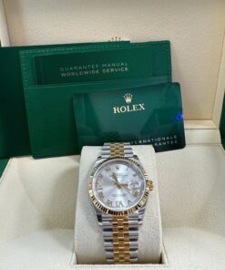 Alternative view of Rolex Datejust 36 Silver Roman Dial Fluted Jubilee Bracelet 126233