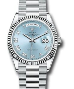 Rolex Day-Date 36 Platinum Ice Blue Roman Dial President Bracelet 128236