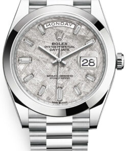 Rolex Day-Date 40 Platinum Day-Date Smooth Bezel Meteorite Baguette Diamond Dial President Bracelet 228206