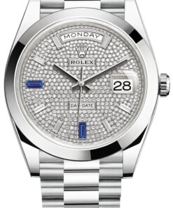Rolex Day-Date 40mm Paved Diamond Sapphires Dial - Smooth Dome Bezel - Platinum President Automatic (Ref# 228206)